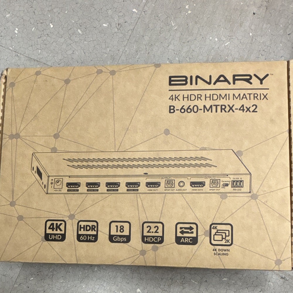 Binary B-660-MTRX-4×2 4×2 HDMI Matrix 4K UHD HDR HDCP 2.2 ARC HDMI 2.0