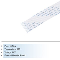 Flexible Flat Cable, 250mm 1mm Pitch 18 Pins FPC FFC Flexible Ribbon Cable 10Pcs