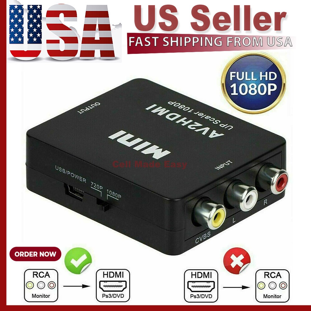 RCA AV to HDMI HD Converter Composite CVBS Audio Video Adapter Wii NES SNES