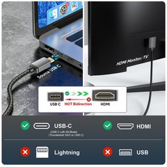 Short USB C to HDMI Cable 4K 1.5FT, Slim USBC Male Grey