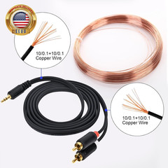 RCA Cables – 59IN/5FT Stereo Jack to 2RCA Plugs for Smartphone, Tablet, HDTV, DV