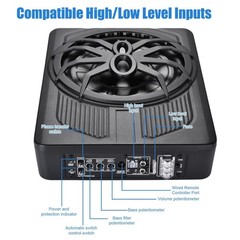 10″ 1200W Slim Under-Seat Subwoofer Powered Car Sub with Amp Speaker System kit