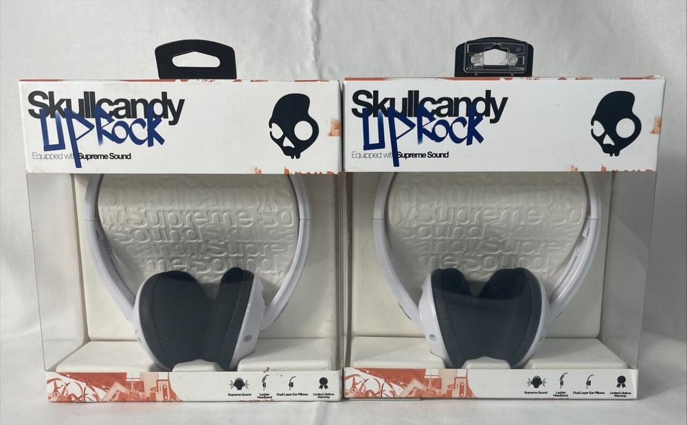 Skullcandy Uprock Supreme Sound On-Ear Headphones in White/Black – 2 PACK!