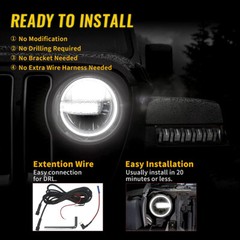 9in DRL LED Headlight+ 4in Fog Light For Jeep Wrangler JL Gladiator JT 2018-2024