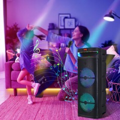 Dual 10″ Subwoofer Portable Bluetooth Speaker Heavy Bass Sound System Party +Mic