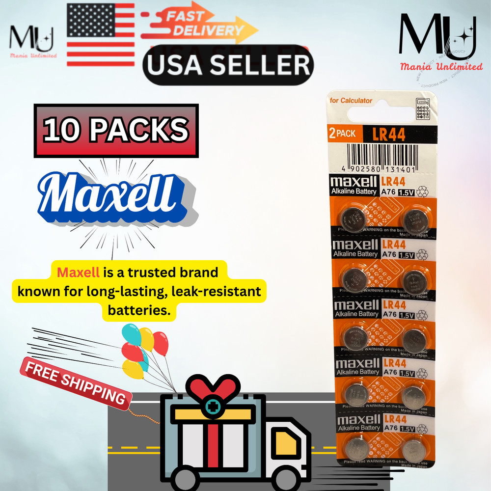 10 Piece LR44 Maxell Coin Alkaline Battery AG13 A76 357 L1154 Expire Date 2032+