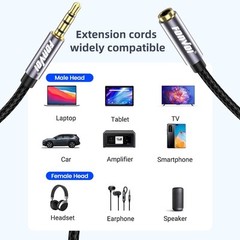 TRRS Headphone Extension Cable,4 Pole 3.5mm Stereo Jack Male to Female 8FT