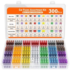 300Pcs Car Fuse Assortment Kit, 160 Mini + 90 Standard + 50 Micro Blade Fuses