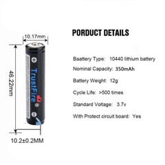 4 Pcs Trustfire 10440 350mAh Rechargeable Batteries Durable 3.7V Li-ion Battery