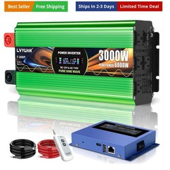 3000 Watt Pure Sine Wave Power Inverter, DC 12V to 110V Inverter with 2 AWG B…