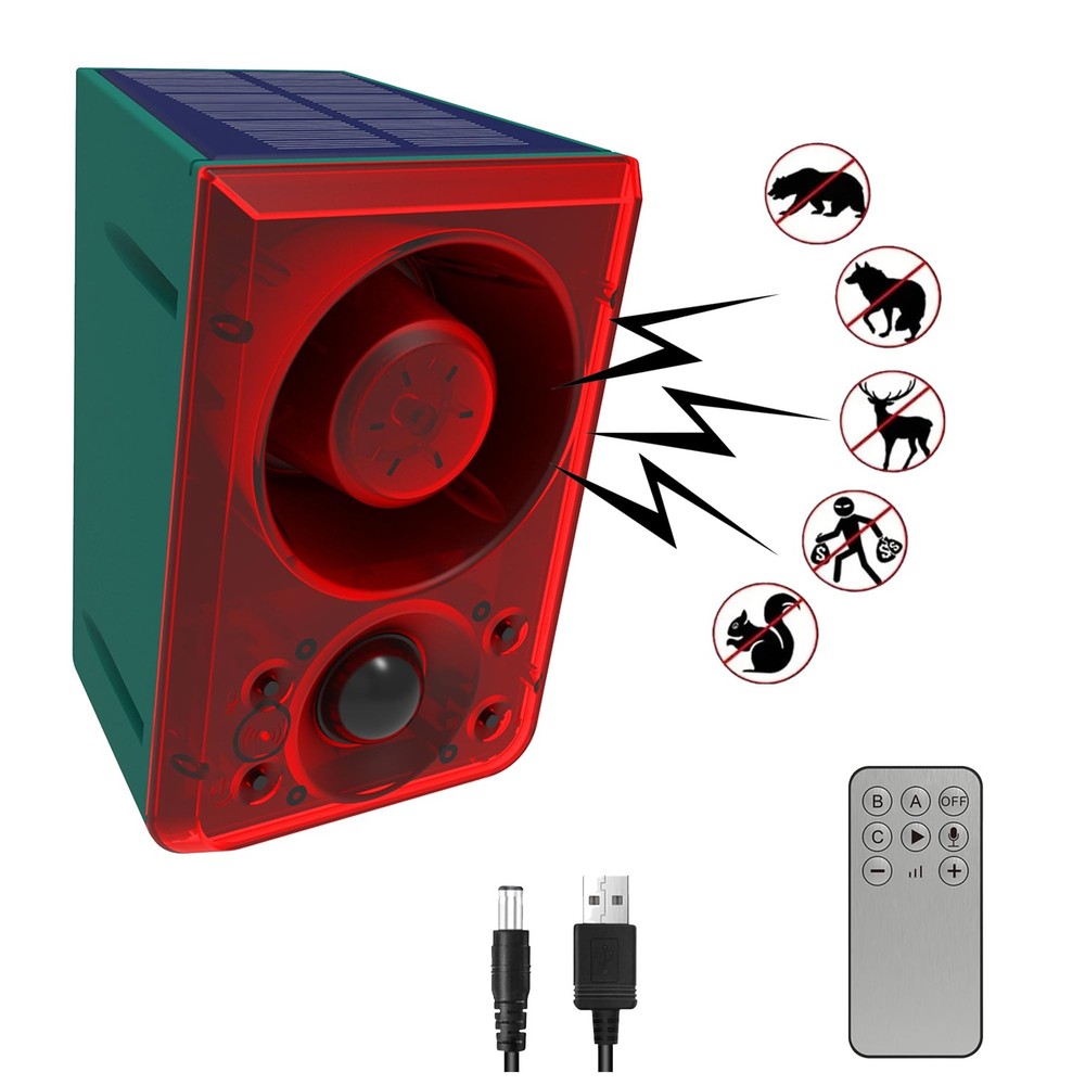 Solar Motion Sensor Alarm Outdoor – Dog Barking & Gunshot Sound, Support Record