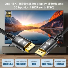 16K DisplayPort 2.1 Cable 8K 120Hz 4K 240Hz 80Gbps HDR Braided DP-DP Gaming Cord