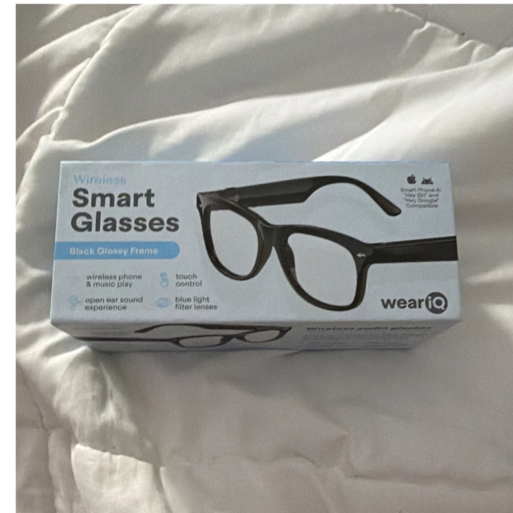 weariQ Wireless Smart Glasses Black Glossy Frame Touch Control Open Ear Sound