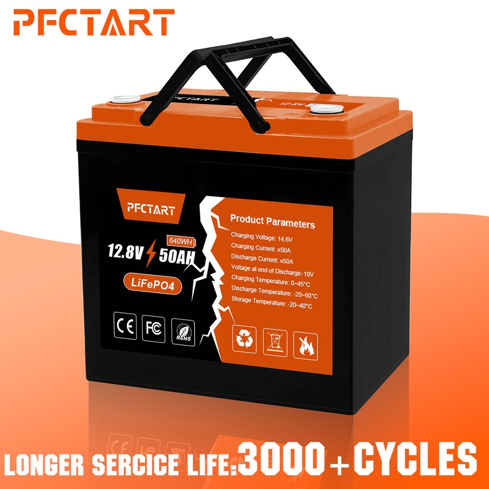 50Ah 12.8V LiFePO4 Lithium Battery Rechargeable with 50A BMS for Home RV Camping