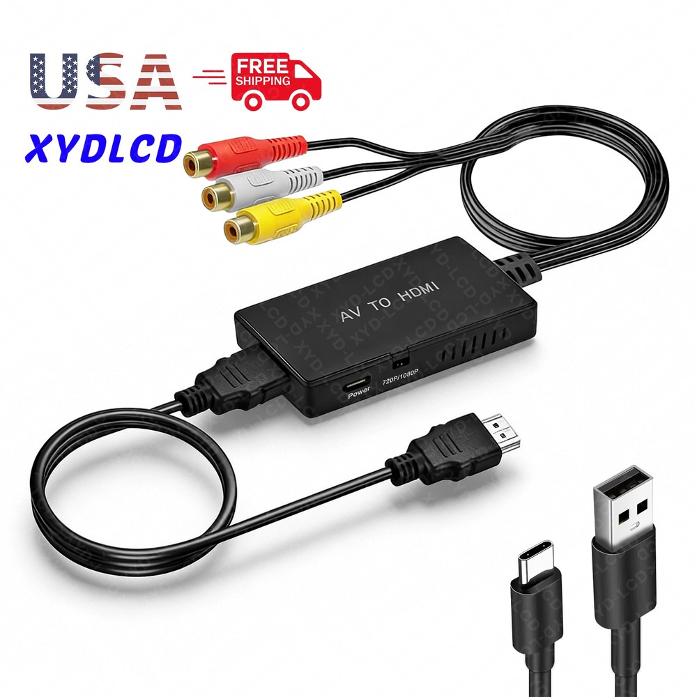 RCA to HDMI Converter with Aspect Ratio Switch (4:3/16:9) 1080P/720P AV to HDMI