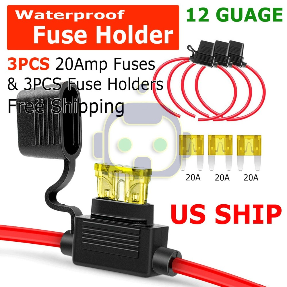 3 Pack 12 Gauge 20A ATC Mini Blade Holder Copper Wire Add Circuit Fuse Tap