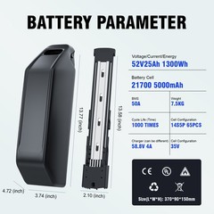 52V 25Ah Hailong Lithium Battery 50A BMS 100W-2500W with Samsung Cells