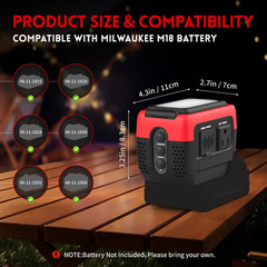 240W Pure Sine Wave Inverter Compatible with Milwaukee 18V Battery,600lm LED