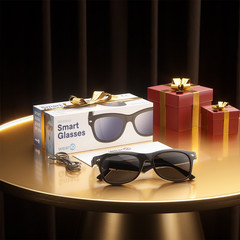 WeariQ Bluetooth Smart Glasses – Shiny Black Audio Sunglasses – Black Polarized