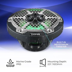 DS18 CF-65M 6.5″ Carbon Fiber Marine Speaker – 2-Way 300W Max 4 Ohms 2 Speakers
