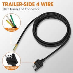 4 Way Trailer Wiring Harness 10FT Jacketed Cable, 18AWG 4 Pin Flat 18AWG 10FT