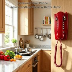 Traditional Red Wall Phones for Landline Mechanical Ringing, Classic 2554 Wall T