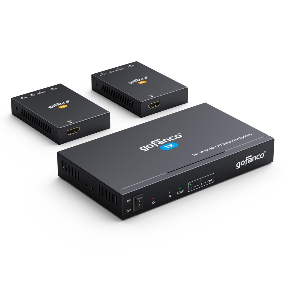 gofanco 1×2 HDMI Extender/Splitter over CAT6/7 – 1080p up to 197ft(60m)