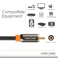 FosPower (3 Feet) Digital Audio Coaxial Cable [24K Gold Plated Connectors]
