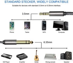 6.35mm 1/4″ to 3.5mm 1/8″ Male TRS Stereo Audio Cable with Alloy Housing