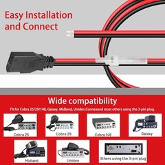 CB Radio Power Cable 3 Pin Heavy Duty 16AWG w/ 15A Fuse For Midland RCI Ranger