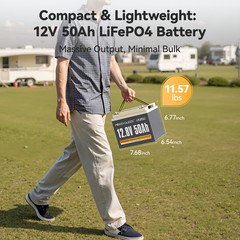 Power Queen 12V 50Ah LiFePO4 Smart Lithium Iron Battery W/BMS IP65 For Solar RV