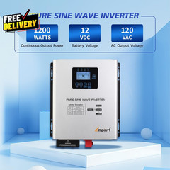 1200W Pure Sine Wave Inverter with AC Charger DC 12V to AC 120V Output Ups B….