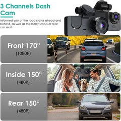 4K Dash Cam Front Rear and Inside Dash 3-Camera Free 32GB TF Card G-Sensor
