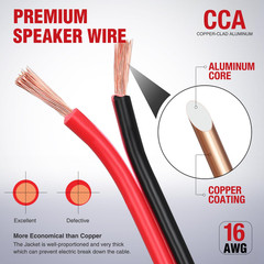 100FT 16AWG Copper Clad Aluminum Wire 16/2 Gauge Red Black CCA