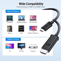 Cable Matters Unidirectional USB C to HDMI Cable – 10ft 4K@60Hz / 2K@144Hz