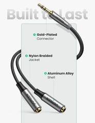 Headphone Splitter 3.5Mm Aux Splitter 2 Female to 1 Male Audio Y Stereo Dual Hea