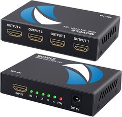 Movcle HDMI Splitter 1 in 4 out Full Ultra HD 1080P 4K/2K 1 4 out, Black