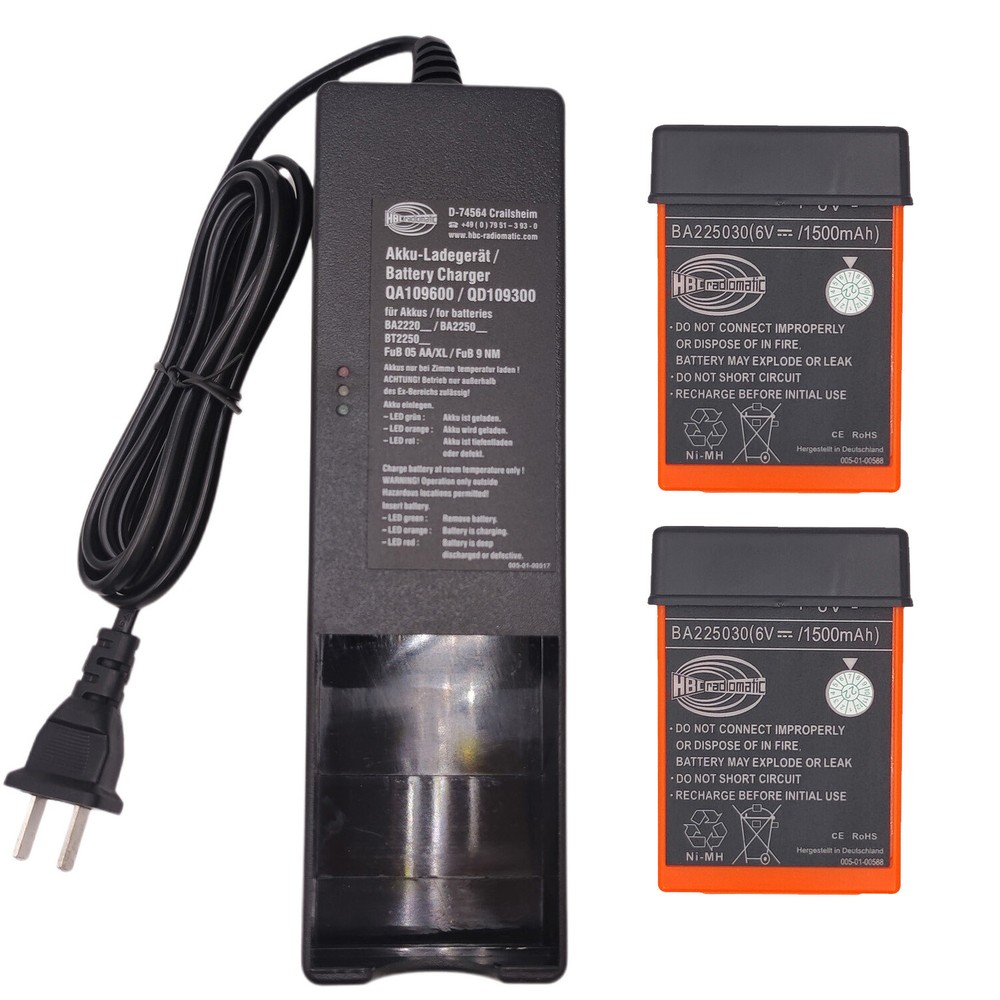 2Pcs BA225030 6V Battery + Charger for HBC Remote Control Crane FUB 05AA Battery