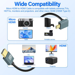 90 Degree Micro HDMI to HDMI Cable Coiled HDMI Male to Micro HDMI Male Cable Ada
