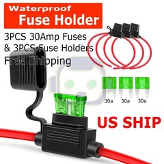 3 Pack 14 Gauge Mini ATC 30A Fuse Holder In-Line AWG Wire Copper 12 Volt Blade