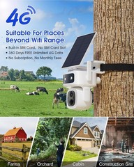 ONE YEAR FREE TRAFFIC Solar Powered No Wifi Security Camera 4G LTE SIM Card