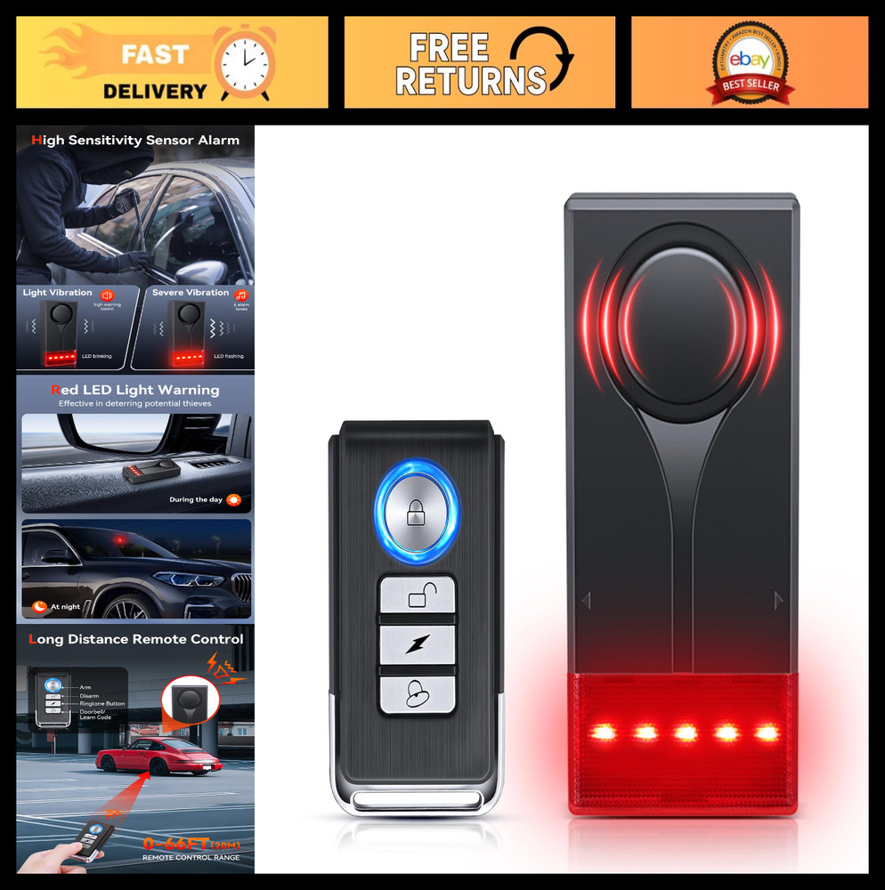 Car Anti-Theft Vibration Alarm 108dB Wireless Remote Vehicle Security System