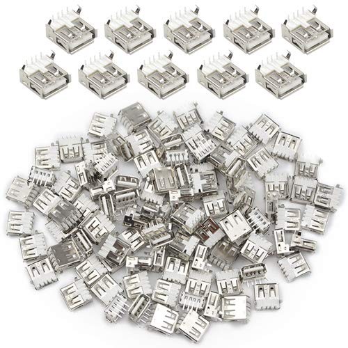 100 PCS USB Standard Port Female Solder Right Angle 4 Pin Plug Connector