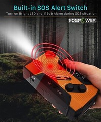 Emergency Weather Radio, AM/FM/NOAA, 7400mWh Power Bank, Solar & Hand Crank