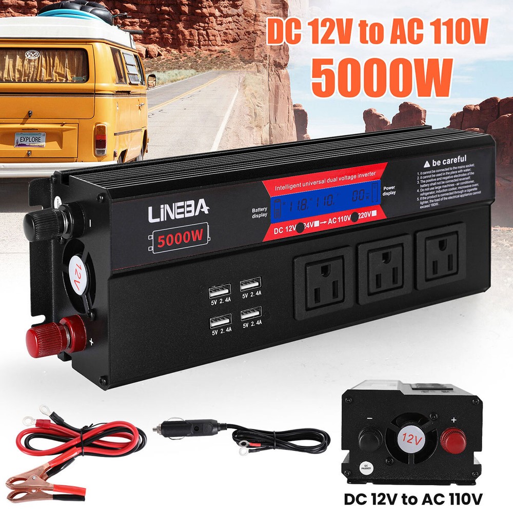 5000W Car Power Inverter 12V 24V to AC 110V Modified Sine Wave Solar Converter