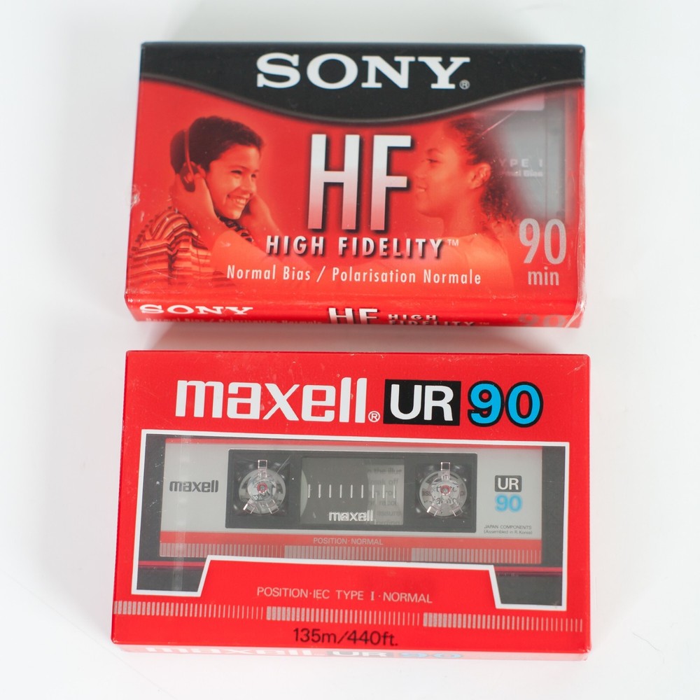 Sony HF 90 and Maxell UR 90 Cassette Tapes Blank Sealed