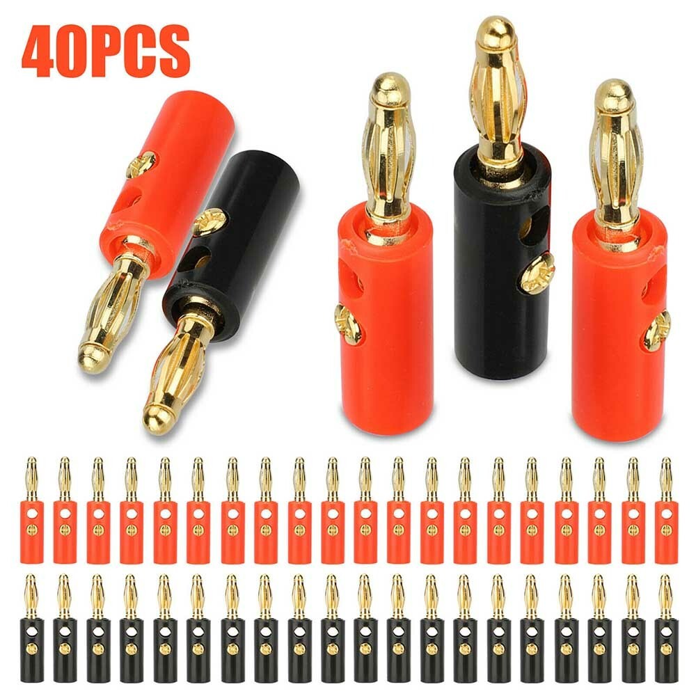 40PCS 4mm Gold Plated Banana Plugs Audio Jack Speaker Wire Cable Screw Connector