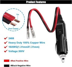 2Pack 12V-24V Fused Car Cigarette Lighter Male Plug Leads LED Light Replacement
