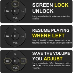 RUIZU 8GB MP3 Player w/ Bluetooth 5.3 FM Radio Voice Recorder Up to 128GB Black