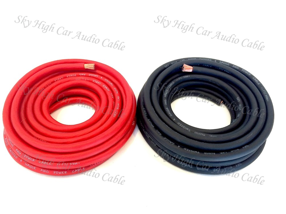 25 ft 4 Gauge AWG 12.5′ RED / 12.5′ BLACK Power Ground Wire Sky High Car Audio